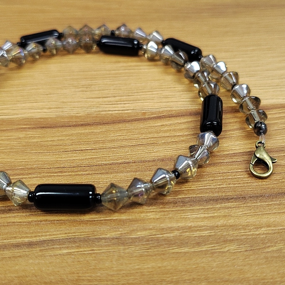 Men's Beaded Necklace,  Handmade Goth Beaded Necklace, Black and Gray